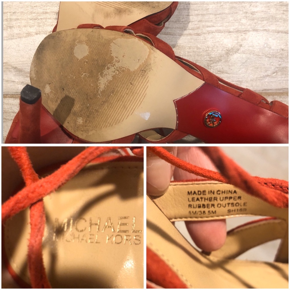 Michael Kors Red Mirabel Suede Strappy Sandal Stiletto Heel Straps w/ Tassels - Picture 6 of 8